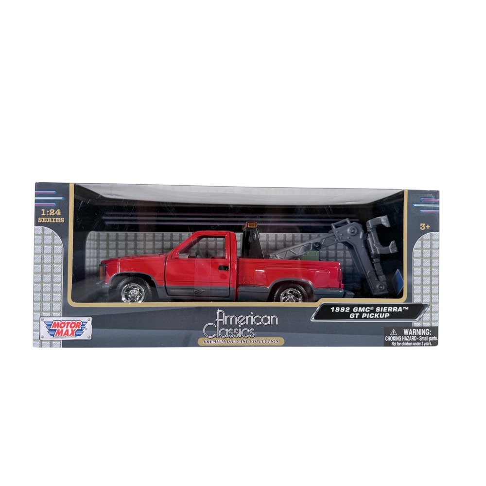 Motor Max American Classics 1992 GMC Sierra GT Pickup 1:24 Scale Red Tow Truck